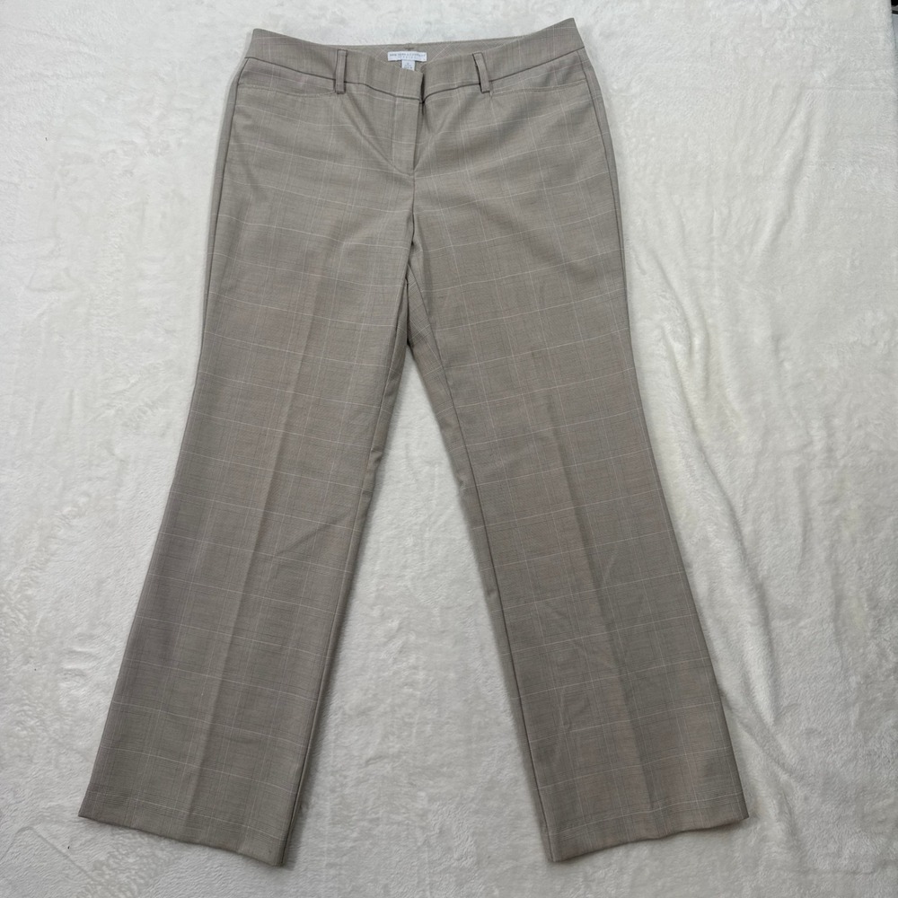 New York & Company Dress Pants Womens 12P Tan Plaid Stretch Straight Leg Office
